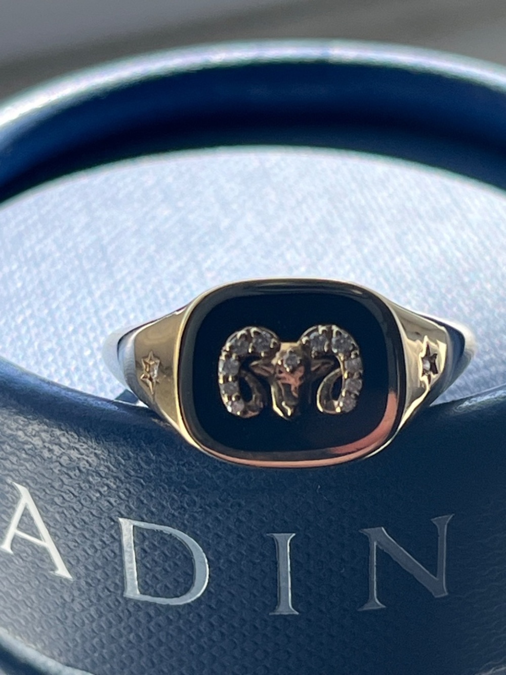 Adina Reyter Aries Zodiac 14K Gold Black Ceramic & Diamond Signet Ring Sz. 8 - Picture 3 of 14